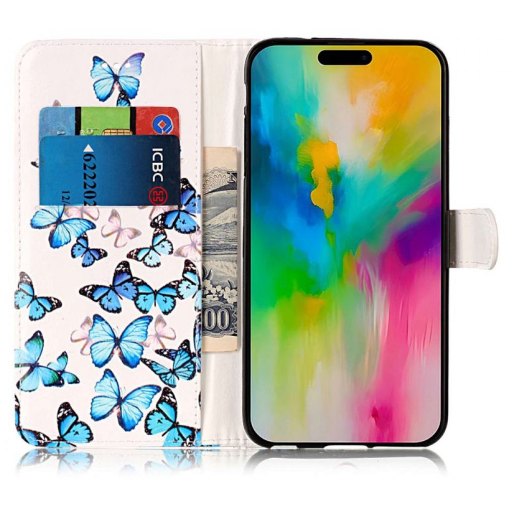 Peněženková Pouzdra iPhone 16 Plus Kryty Na Mobil Let Modrých Motýlů