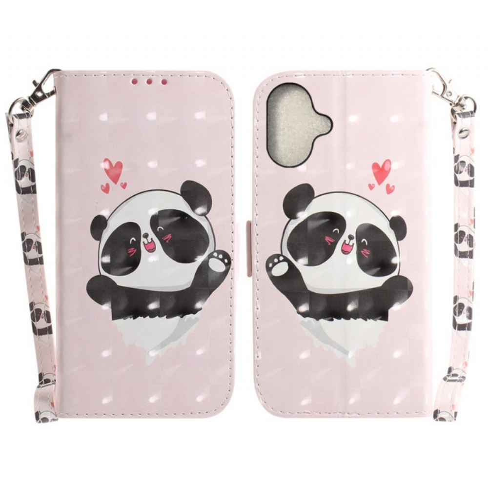 Peněženková Pouzdra iPhone 16 Plus Kryty Na Mobil Panda Love S Popruhem