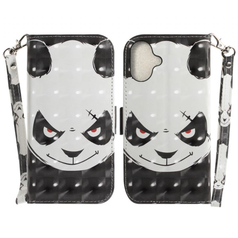 Peněženková Pouzdra iPhone 16 Plus Kryty Na Mobil Rozzlobená Panda S Popruhem
