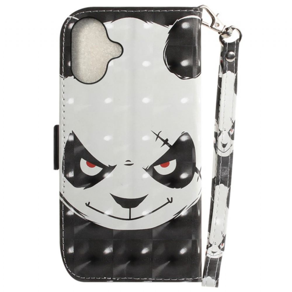 Peněženková Pouzdra iPhone 16 Plus Kryty Na Mobil Rozzlobená Panda S Popruhem