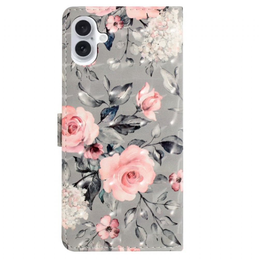 Peněženková Pouzdra iPhone 16 Plus Růžové Květy S Páskem