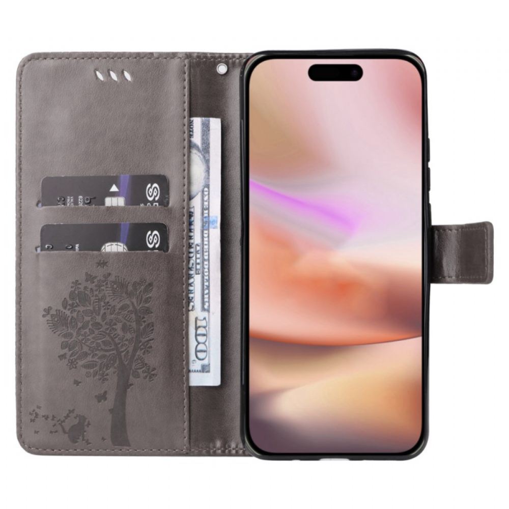 Peněženková Pouzdra iPhone 16 Plus Strom Kočky A Lanka