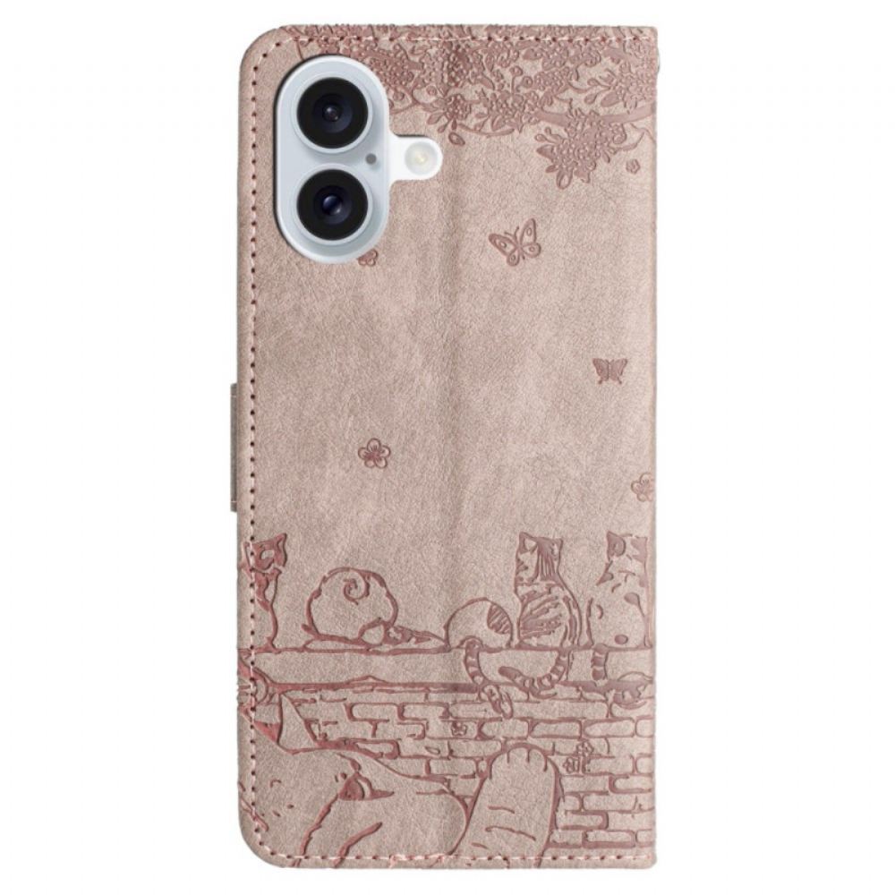Peněženková Pouzdra iPhone 16 Plus Vzor Kočky S Popruhem