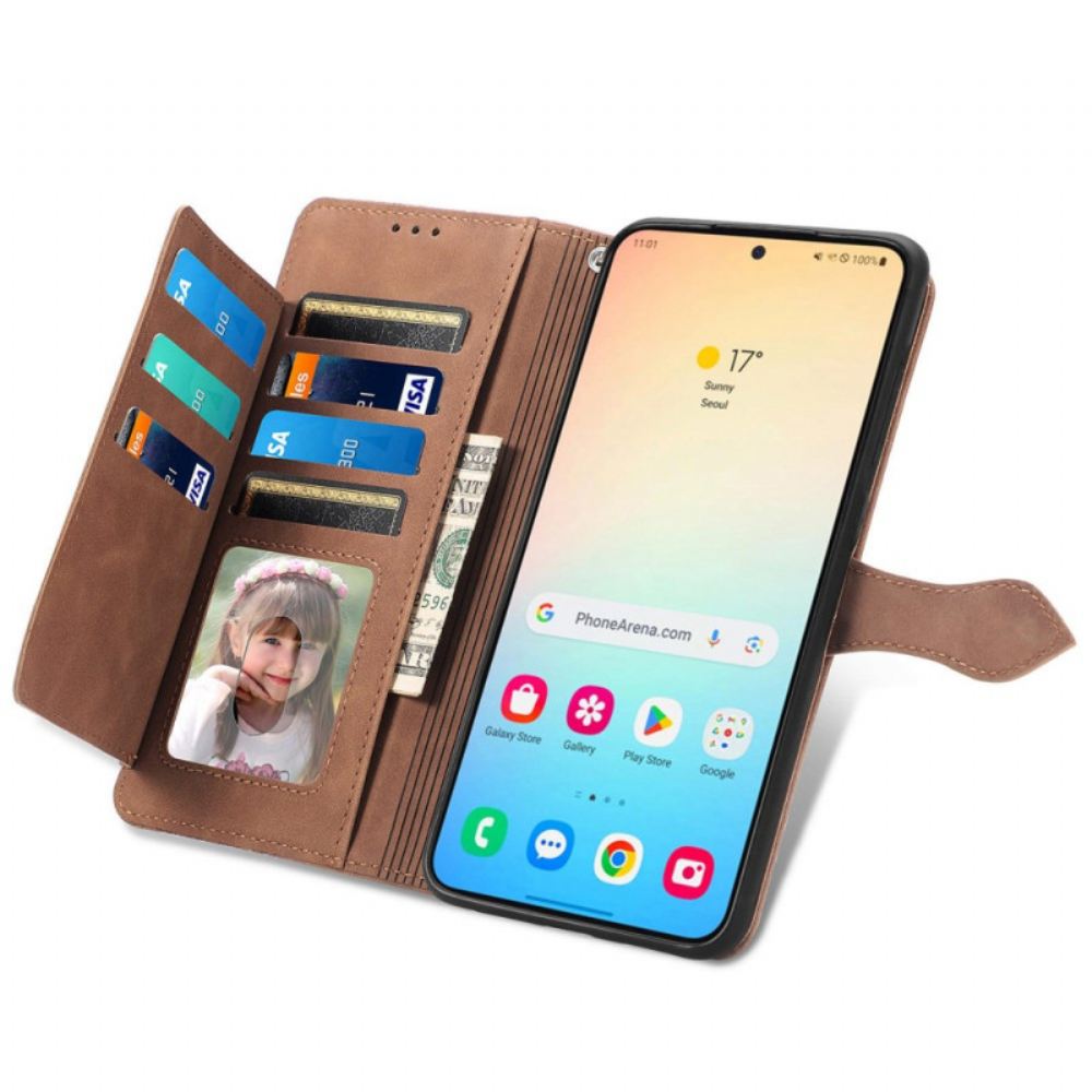 Kožený Kryt Na Samsung Galaxy S25 Plus 5g Krajkový Řemínek S Efektem Semiše