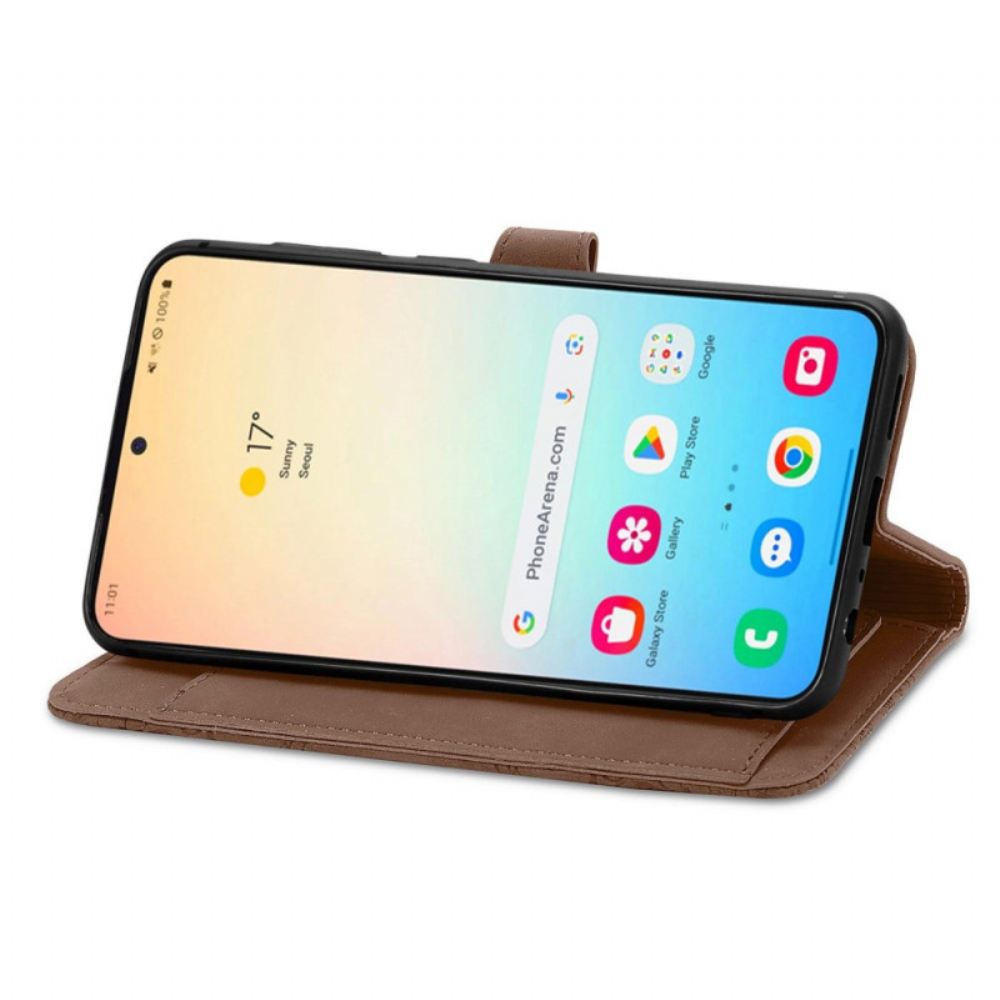 Kožený Kryt Na Samsung Galaxy S25 Plus 5g Krajkový Řemínek S Efektem Semiše