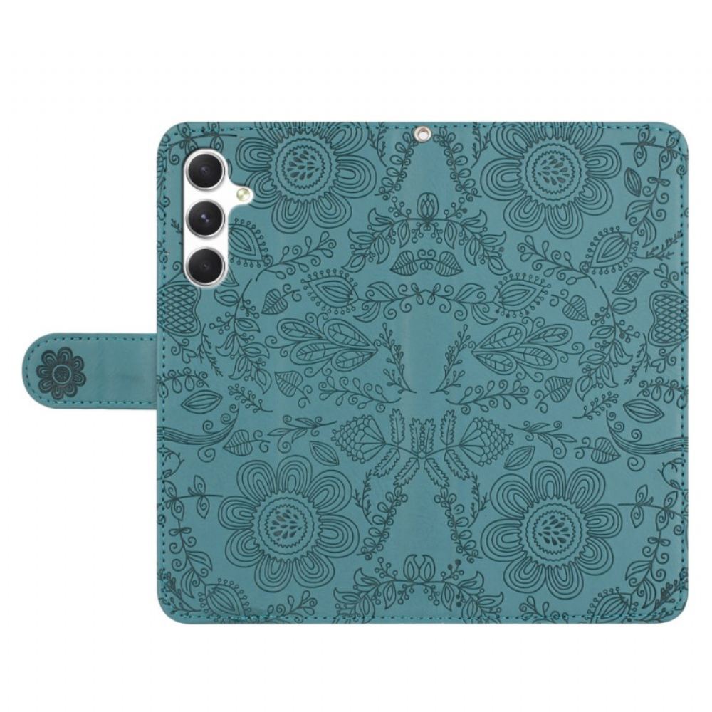 Kožený Kryt Samsung Galaxy S25 Plus 5g Květinový Potisk S Páskem