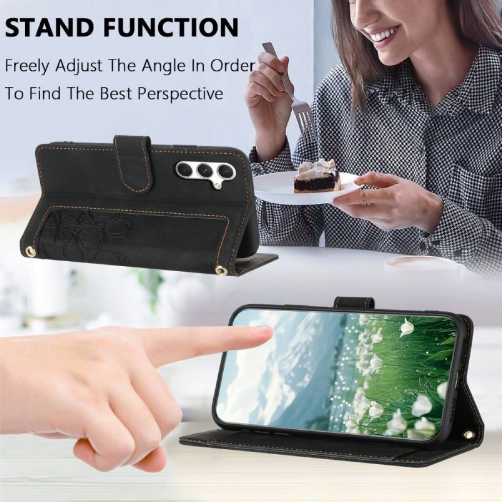 Kožený Kryt Samsung Galaxy S25 Plus 5g Květinový Semišový Efekt