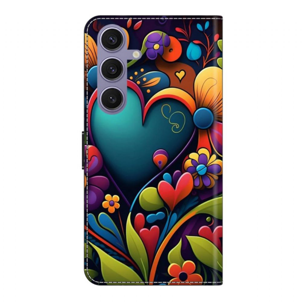 Kožený Kryt Samsung Galaxy S25 Plus 5g Malované Srdce