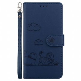 Kožený Kryt Samsung Galaxy S25 Plus 5g Popruh S Kočičí Scénou