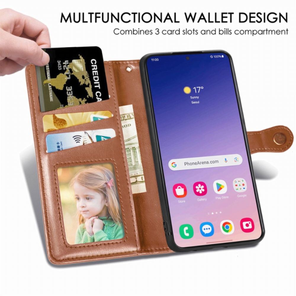 Kožený Kryt Samsung Galaxy S25 Plus 5g Zapínání Na Knoflíky