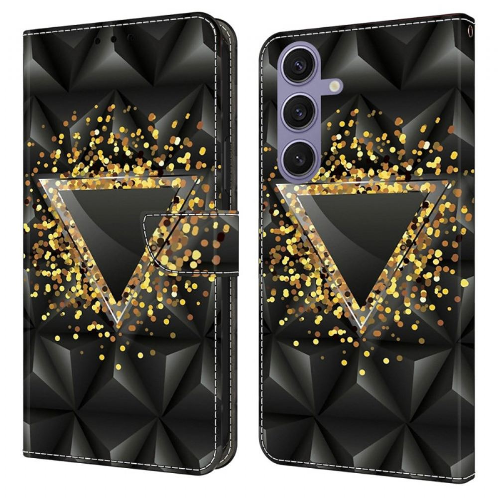 Kožený Kryt Samsung Galaxy S25 Plus 5g Zlatý Trojúhelník
