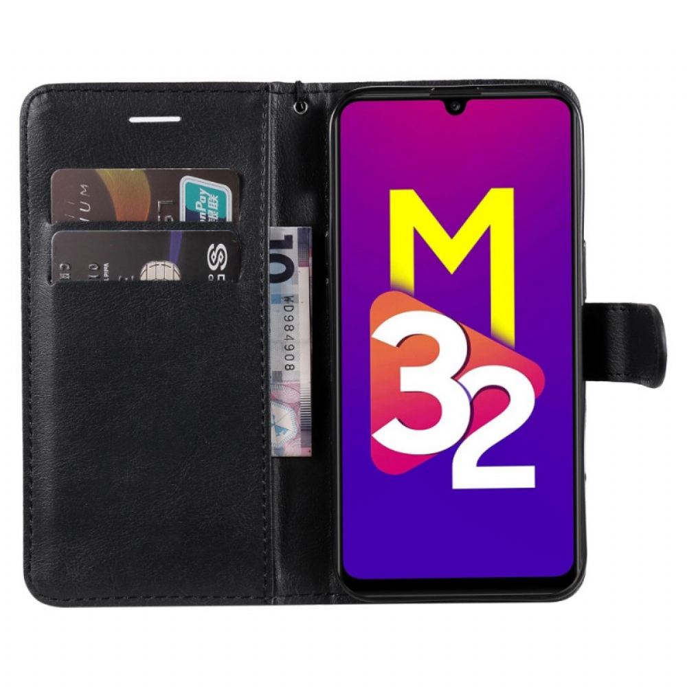 Flipové Pouzdro Na Samsung Galaxy M32 Na Lana Jednobarevný Řemínek Řady