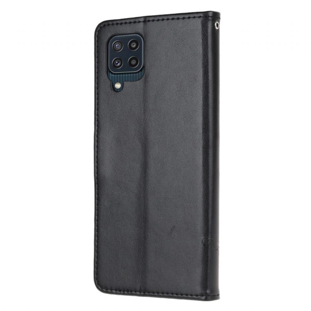 Kožené Pouzdro Na Samsung Galaxy M32 Na Lana Popruhové Květiny
