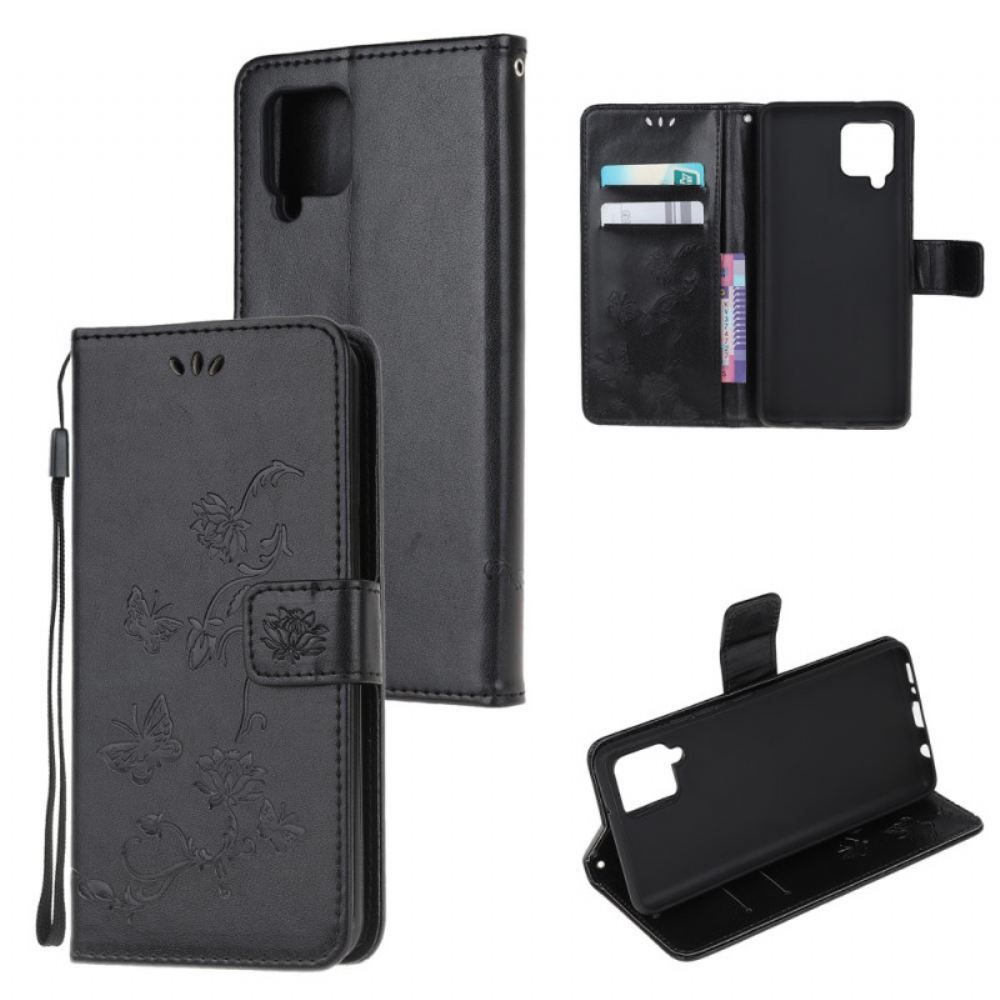 Kožené Pouzdro Na Samsung Galaxy M32 Na Lana Popruhové Květiny
