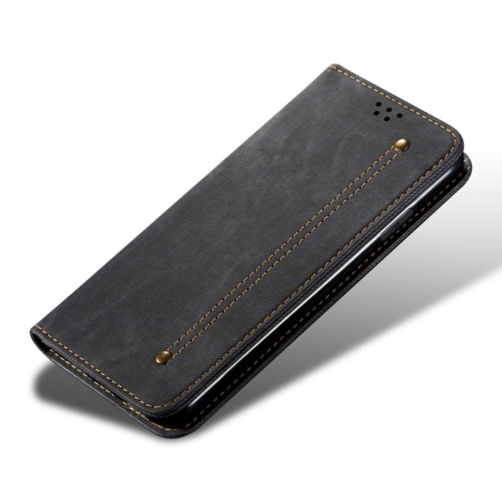 Kožené Pouzdro Folio iPhone 16 Pro Džínová Tkanina