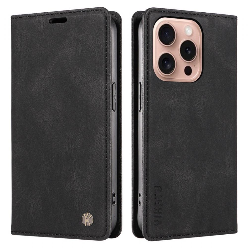 Kožené Pouzdro Folio iPhone 16 Pro Semišový Efekt Yikatu