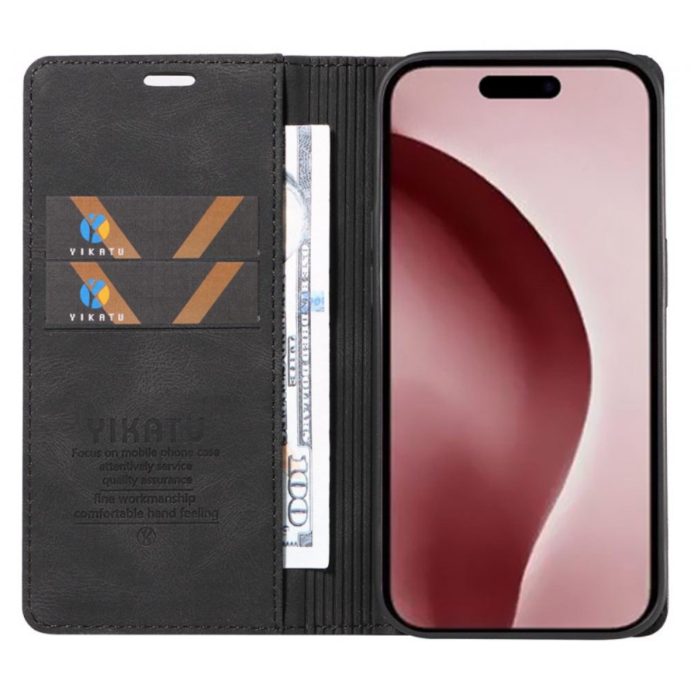 Kožené Pouzdro Folio iPhone 16 Pro Semišový Efekt Yikatu