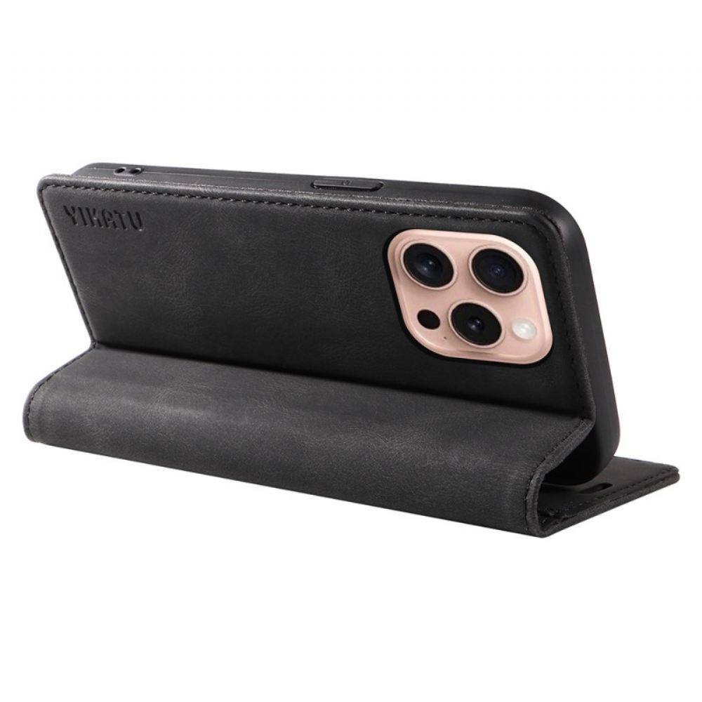 Kožené Pouzdro Folio iPhone 16 Pro Semišový Efekt Yikatu