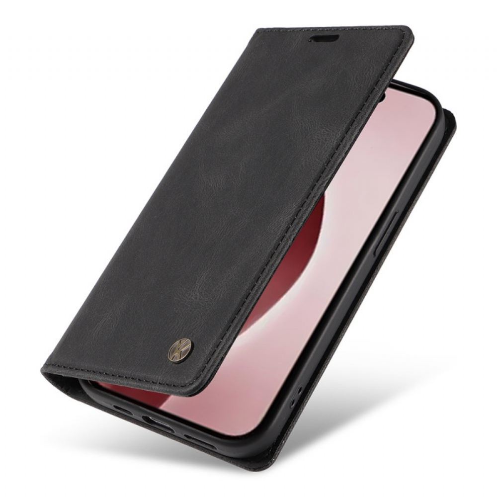 Kožené Pouzdro Folio iPhone 16 Pro Semišový Efekt Yikatu