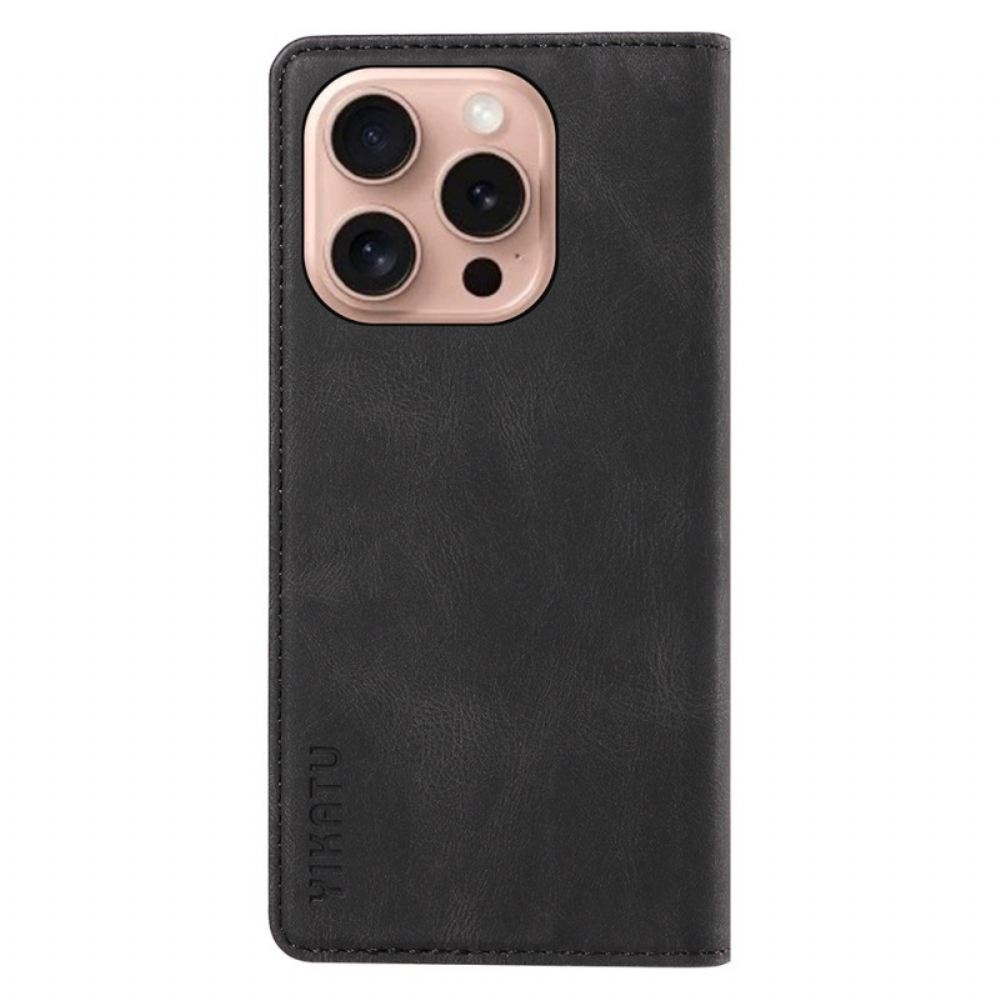Kožené Pouzdro Folio iPhone 16 Pro Semišový Efekt Yikatu