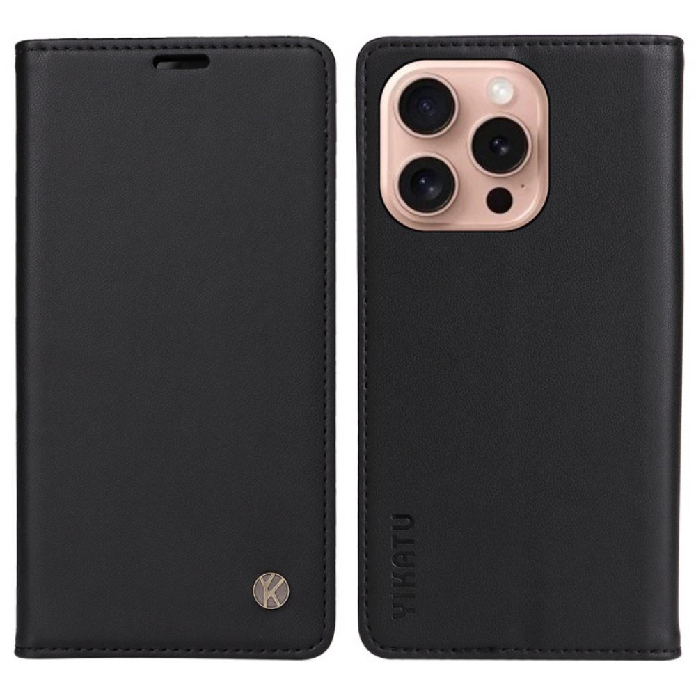 Kožené Pouzdro Folio Na iPhone 16 Pro Klasický Yikatu