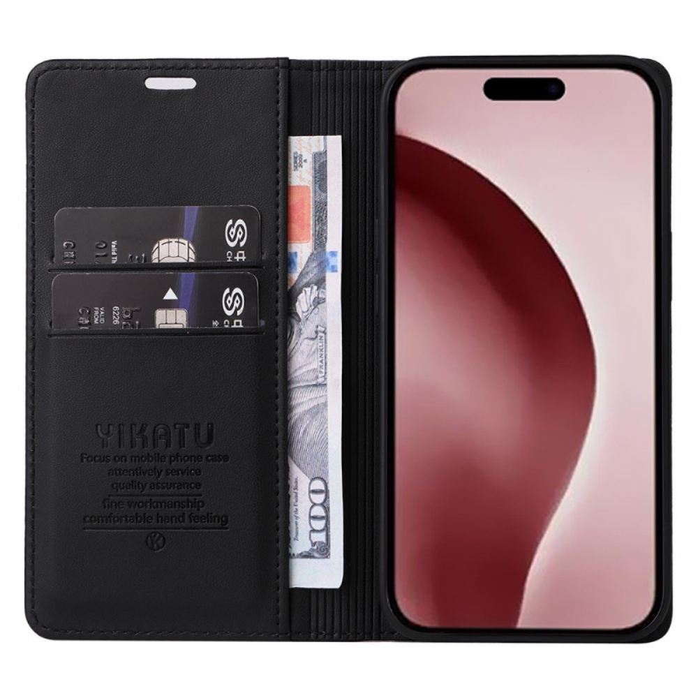 Kožené Pouzdro Folio Na iPhone 16 Pro Klasický Yikatu