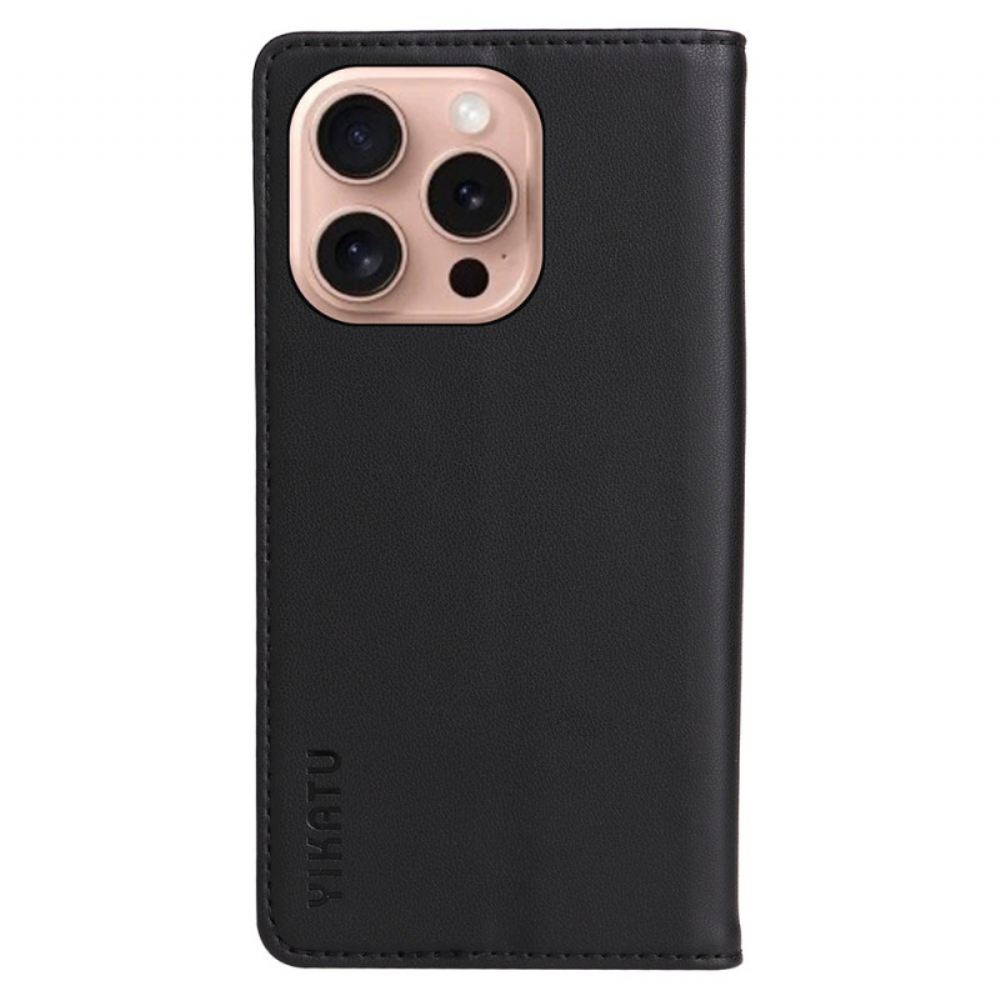 Kožené Pouzdro Folio Na iPhone 16 Pro Klasický Yikatu