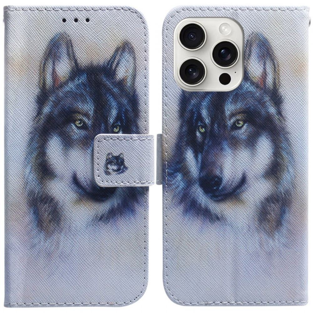 Kožený Kryt iPhone 16 Pro Akvarel Vlk