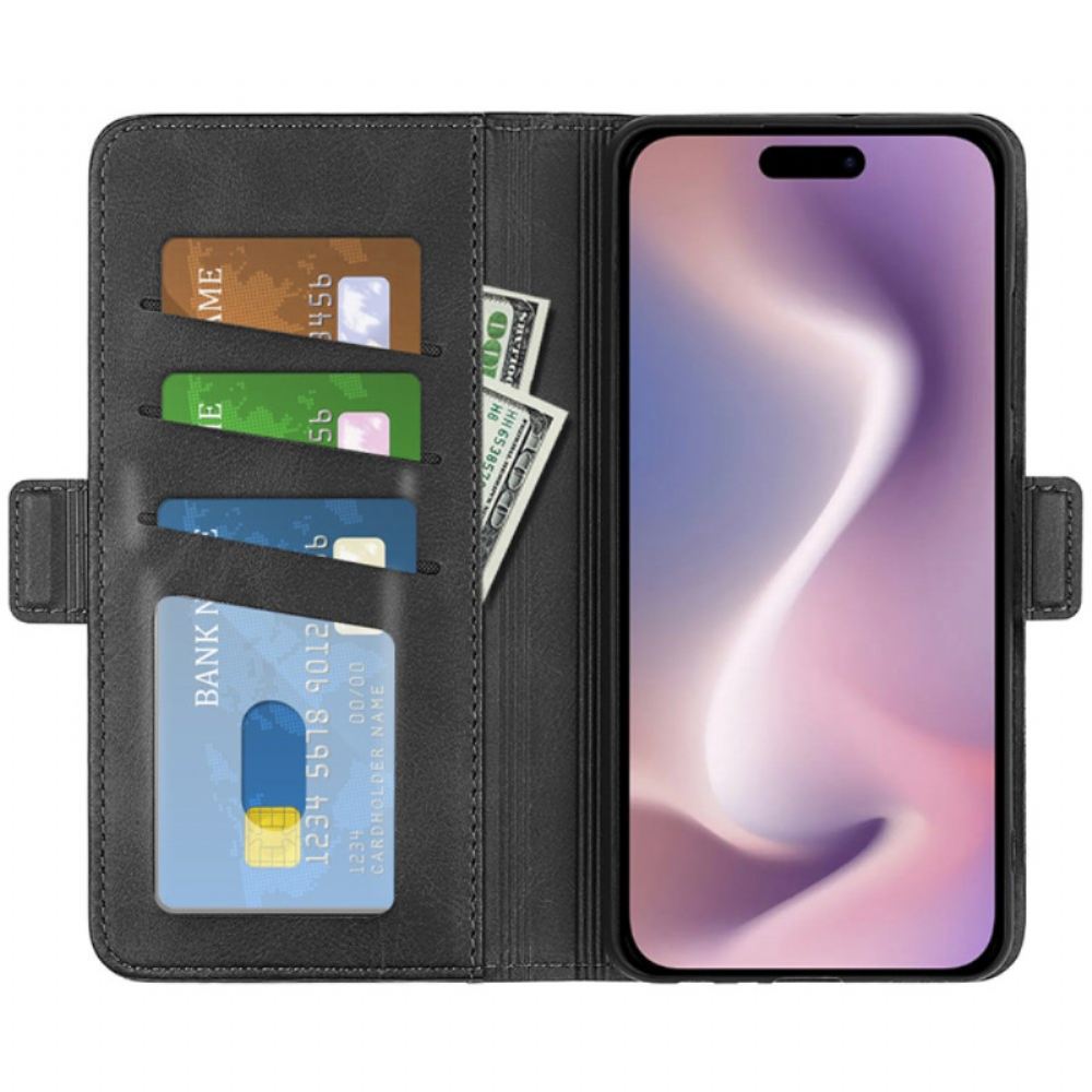 Kožený Kryt iPhone 16 Pro Dvojité Zapínání
