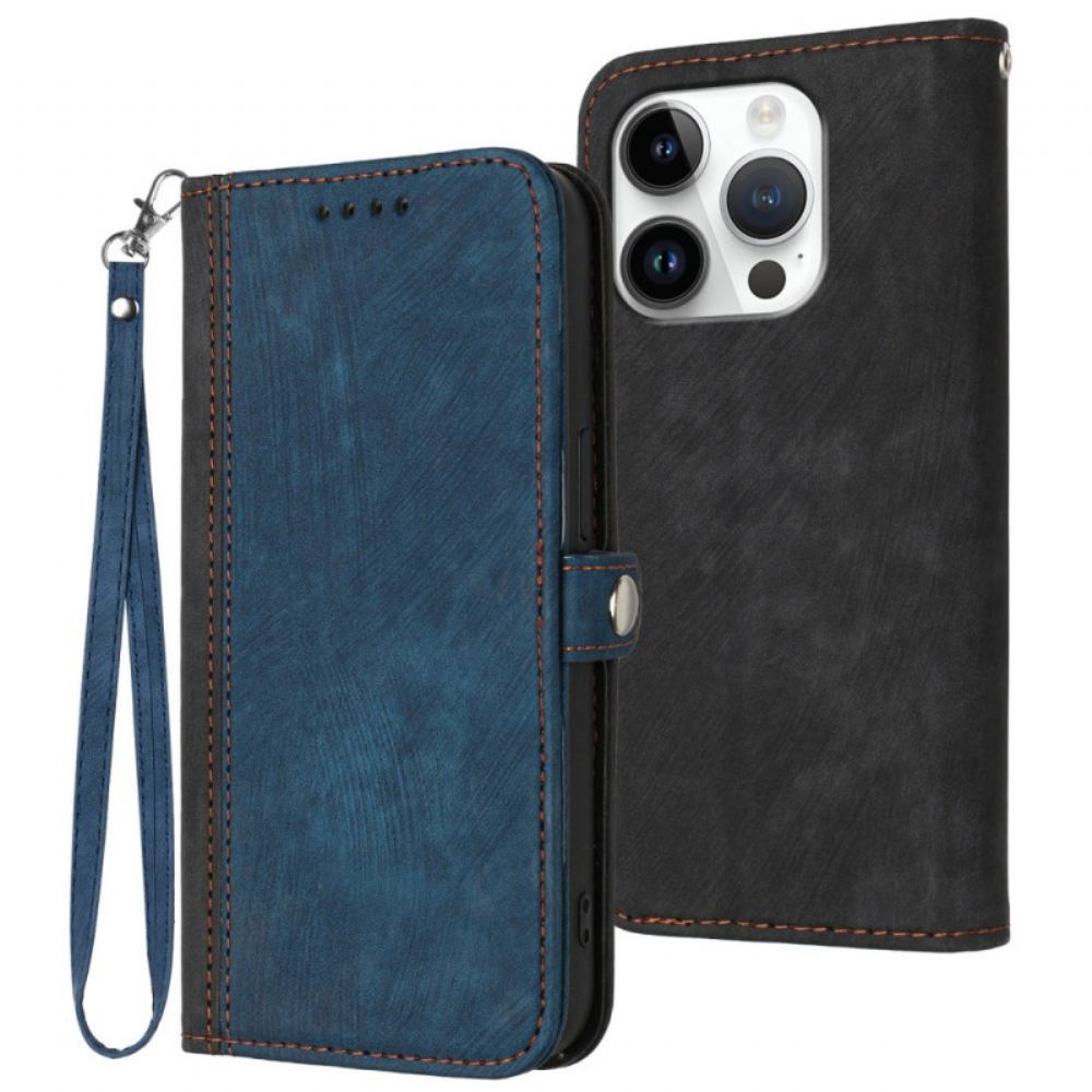 Kožený Kryt iPhone 16 Pro Dvoubarevný Pásek
