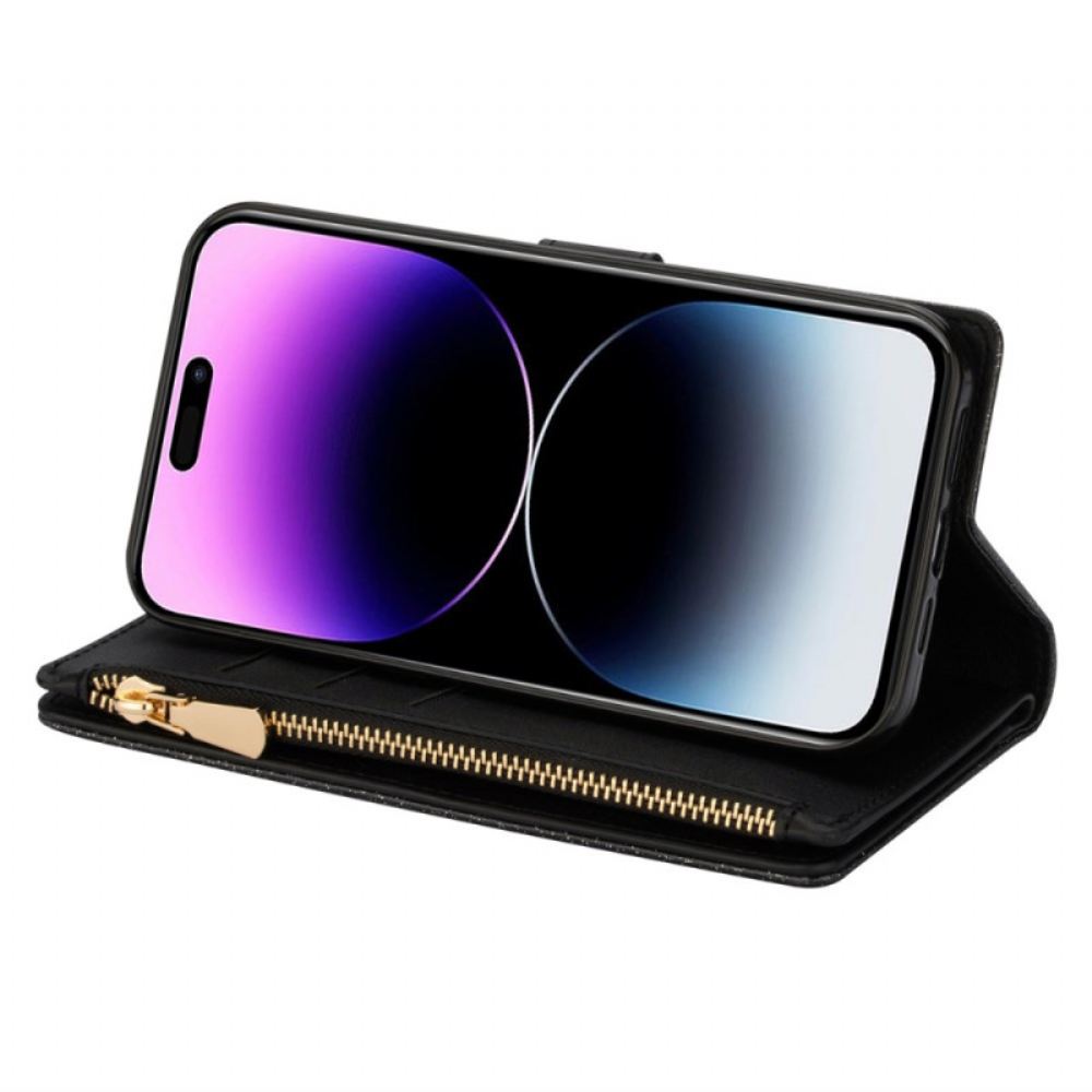 Kožený Kryt iPhone 16 Pro Flitry Stříbrná Spona