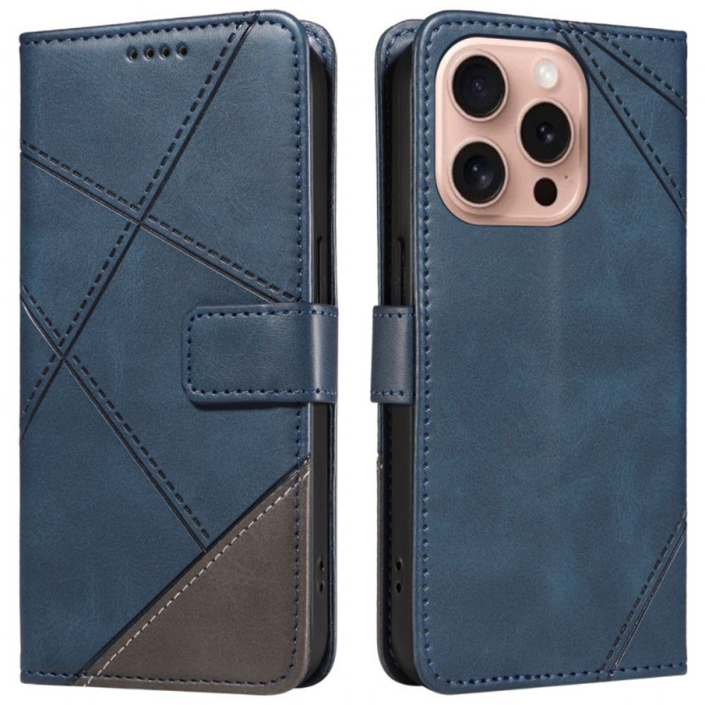 Kožený Kryt iPhone 16 Pro Geometrické Vzory S Páskem