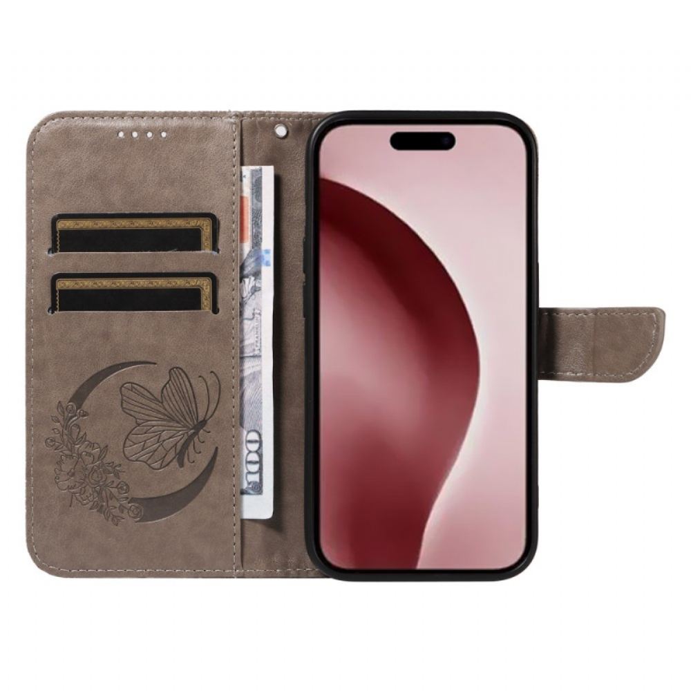 Kožený Kryt iPhone 16 Pro Grafický Motýl
