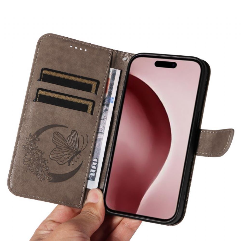 Kožený Kryt iPhone 16 Pro Grafický Motýl
