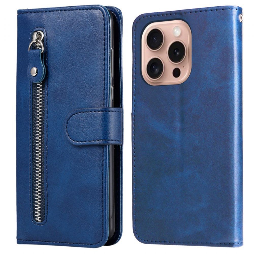 Kožený Kryt iPhone 16 Pro Kapsa Na Zip