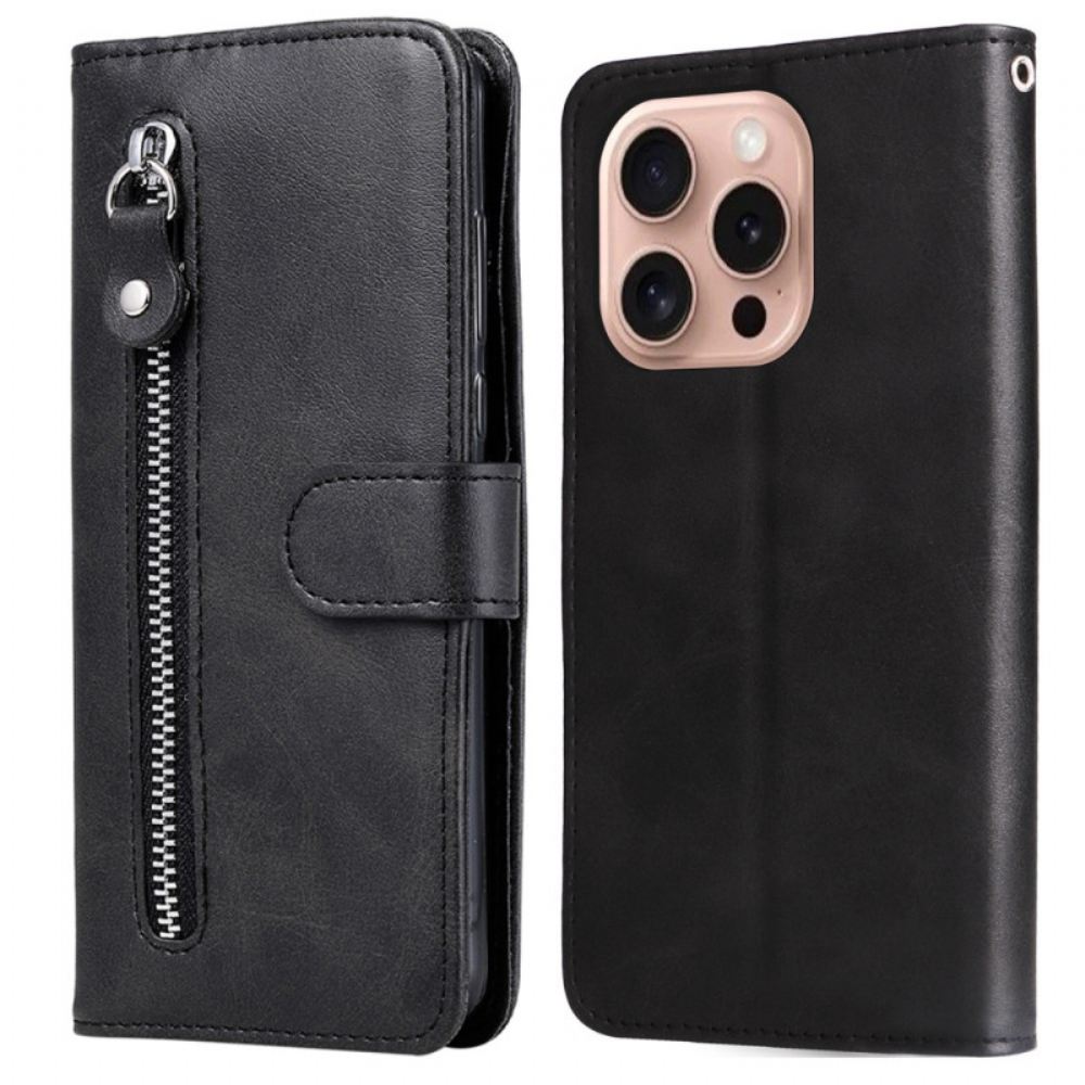 Kožený Kryt iPhone 16 Pro Kapsa Na Zip
