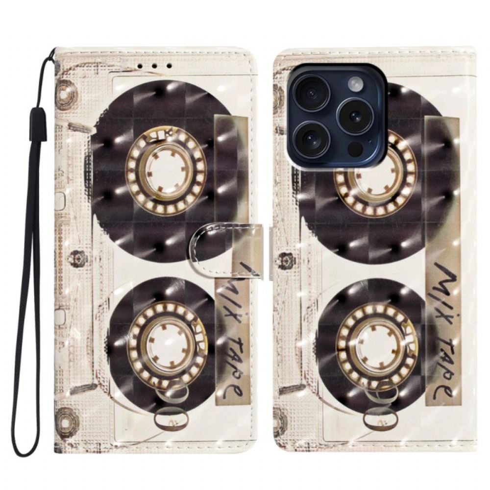Kožený Kryt iPhone 16 Pro Kazeta Se Šňůrkou
