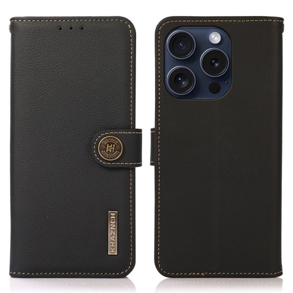 Kožený Kryt iPhone 16 Pro Klasické Pouzdro Khazneh