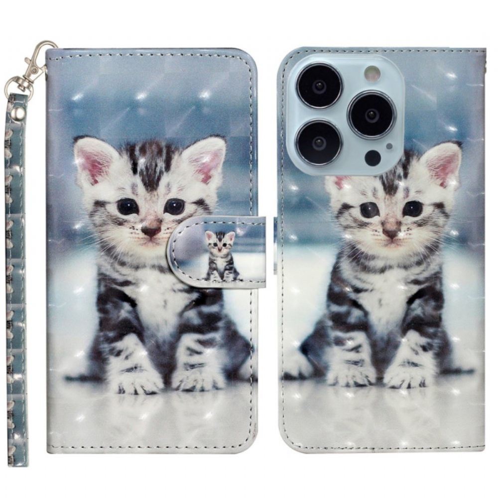 Kožený Kryt iPhone 16 Pro Kotě S Popruhem