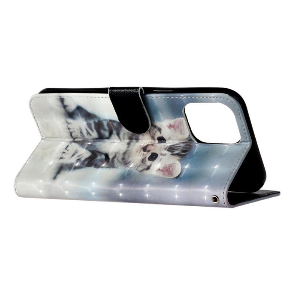Kožený Kryt iPhone 16 Pro Kotě S Popruhem