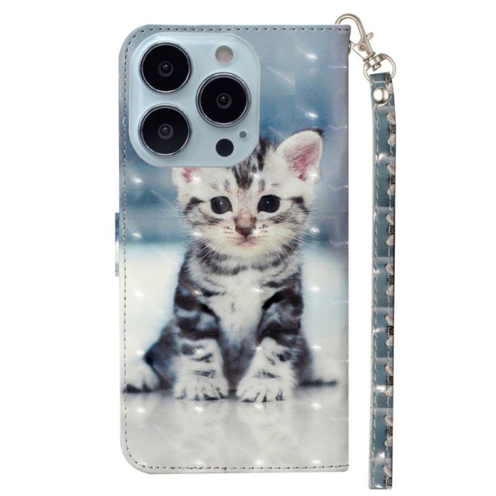 Kožený Kryt iPhone 16 Pro Kotě S Popruhem