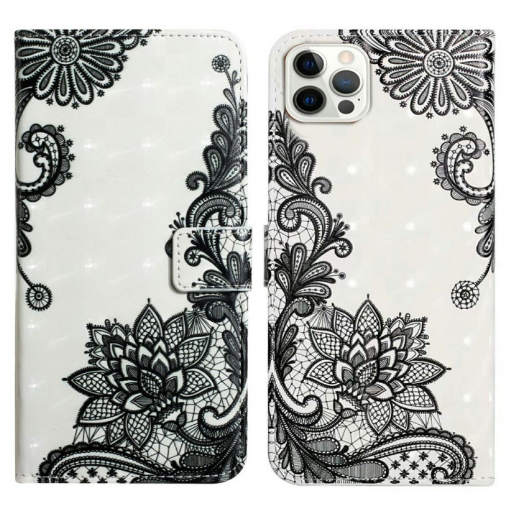 Kožený Kryt iPhone 16 Pro Krajkový Květ