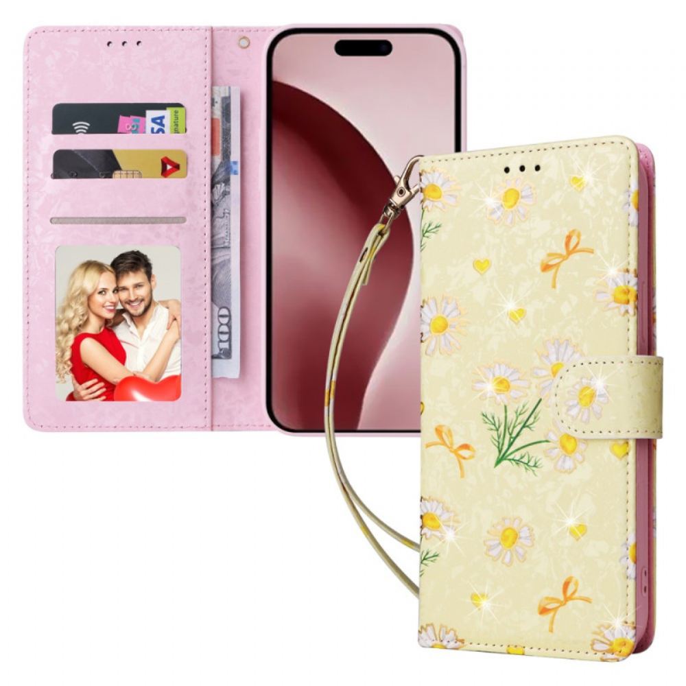 Kožený Kryt iPhone 16 Pro Květinová Peněženka Rfid Blocker