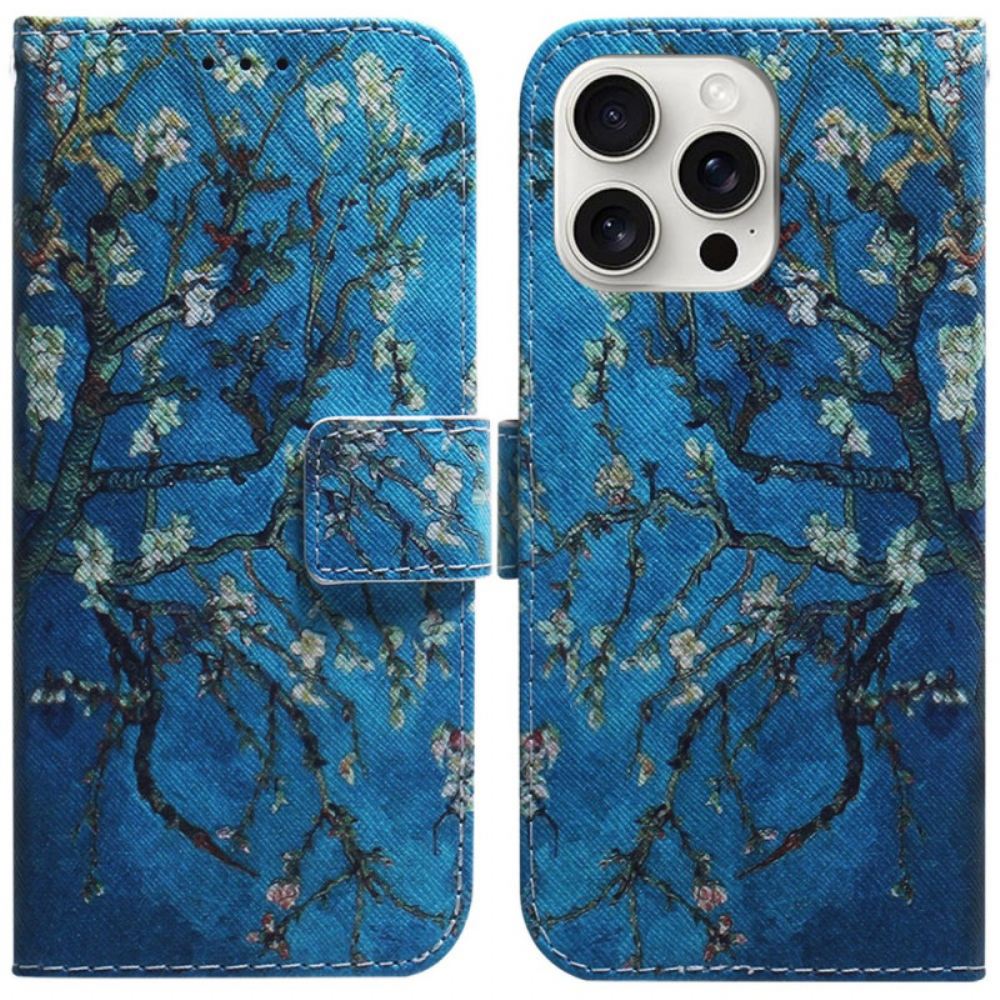 Kožený Kryt iPhone 16 Pro Květy Meruněk