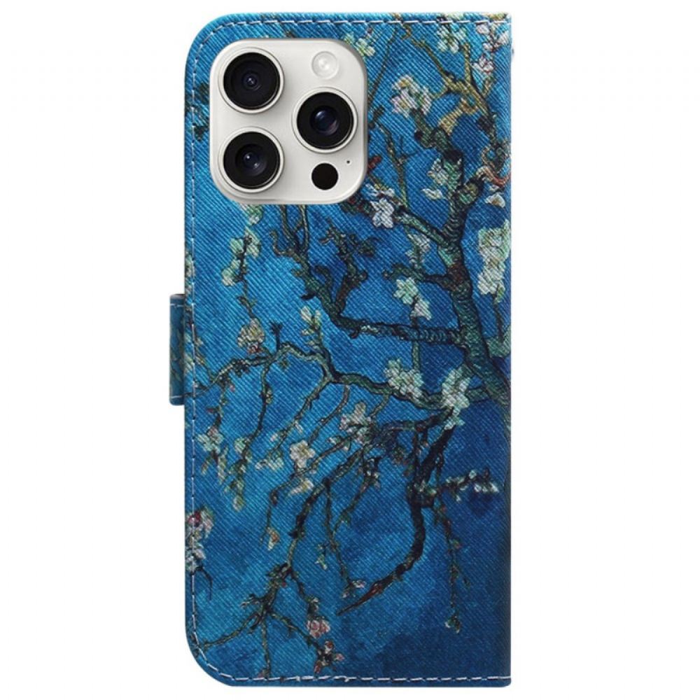 Kožený Kryt iPhone 16 Pro Květy Meruněk