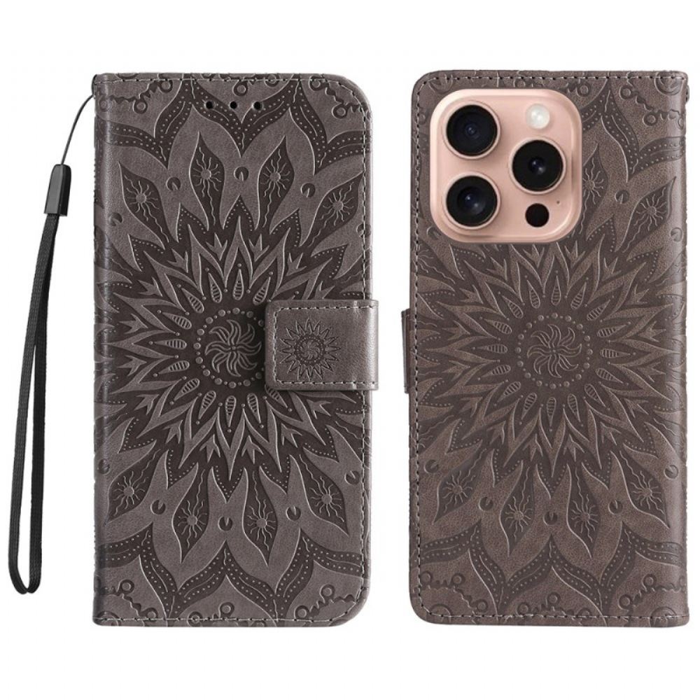 Kožený Kryt iPhone 16 Pro Mandala Se Šňůrkou