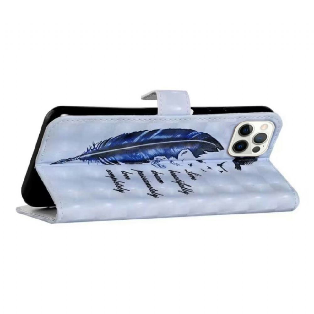 Kožený Kryt iPhone 16 Pro Modré Pírko