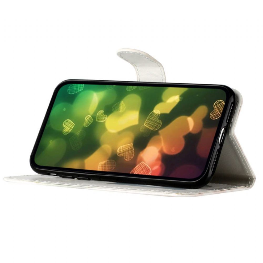 Kožený Kryt iPhone 16 Pro Modrý Motýl S Řemínkem