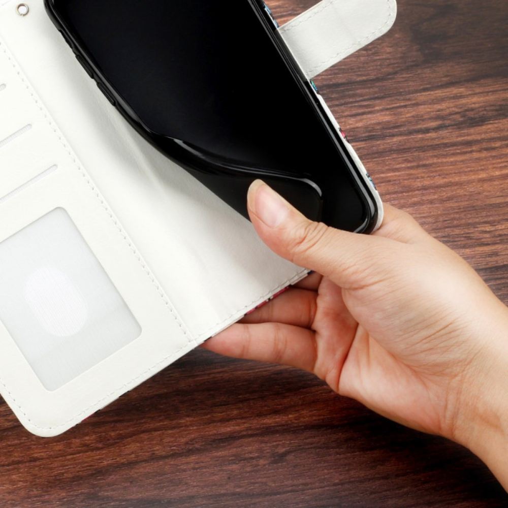 Kožený Kryt iPhone 16 Pro Modrý Motýl S Řemínkem