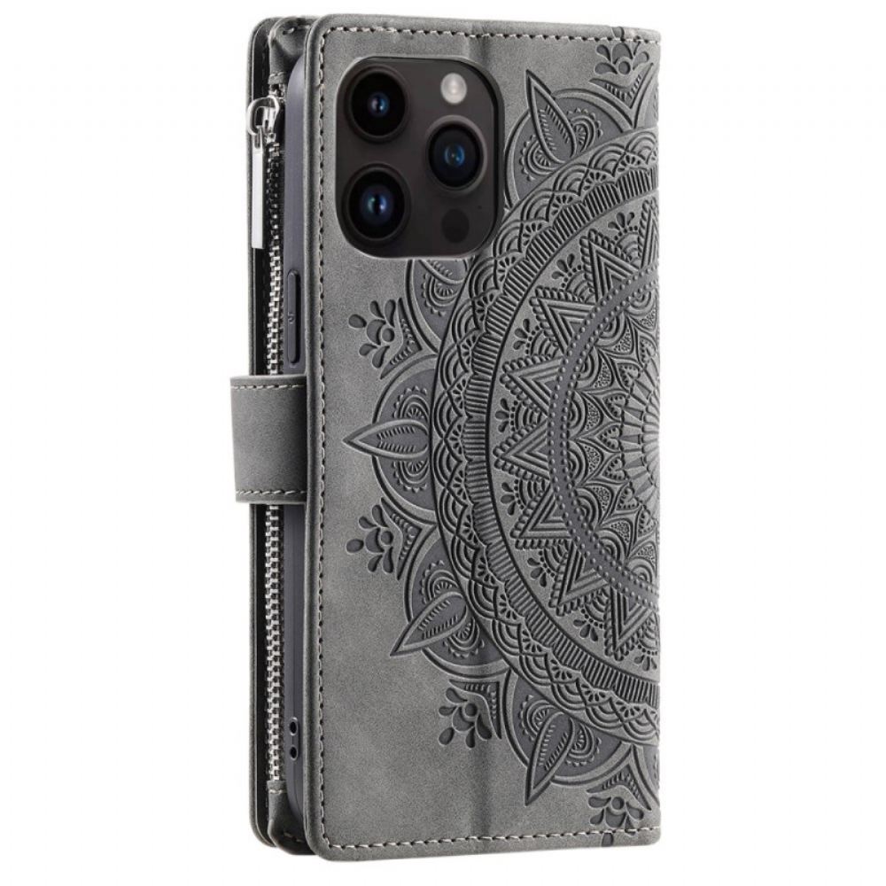 Kožený Kryt iPhone 16 Pro Peněženka Mandala Suede Effect